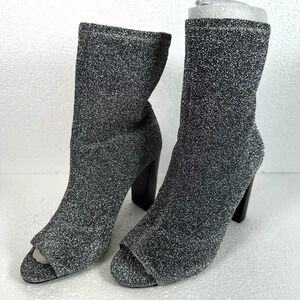 Jessica Simpson Elara Sequin High Heel Peep Toe Ankle Boot Women's 6.5 Silver